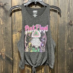 Pink Floyd Graphic Tank Top L Tie Front Grey Band Tee Sleeveless Rock Festival